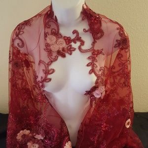 Brand New Merlot Embroidered Lace Shrug Top